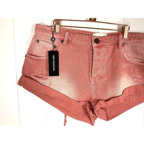 One Teaspoon Bandit Denim Shorts in Pink Denim 5 Pocket NWT Size 34 - Picture 2 of 7
